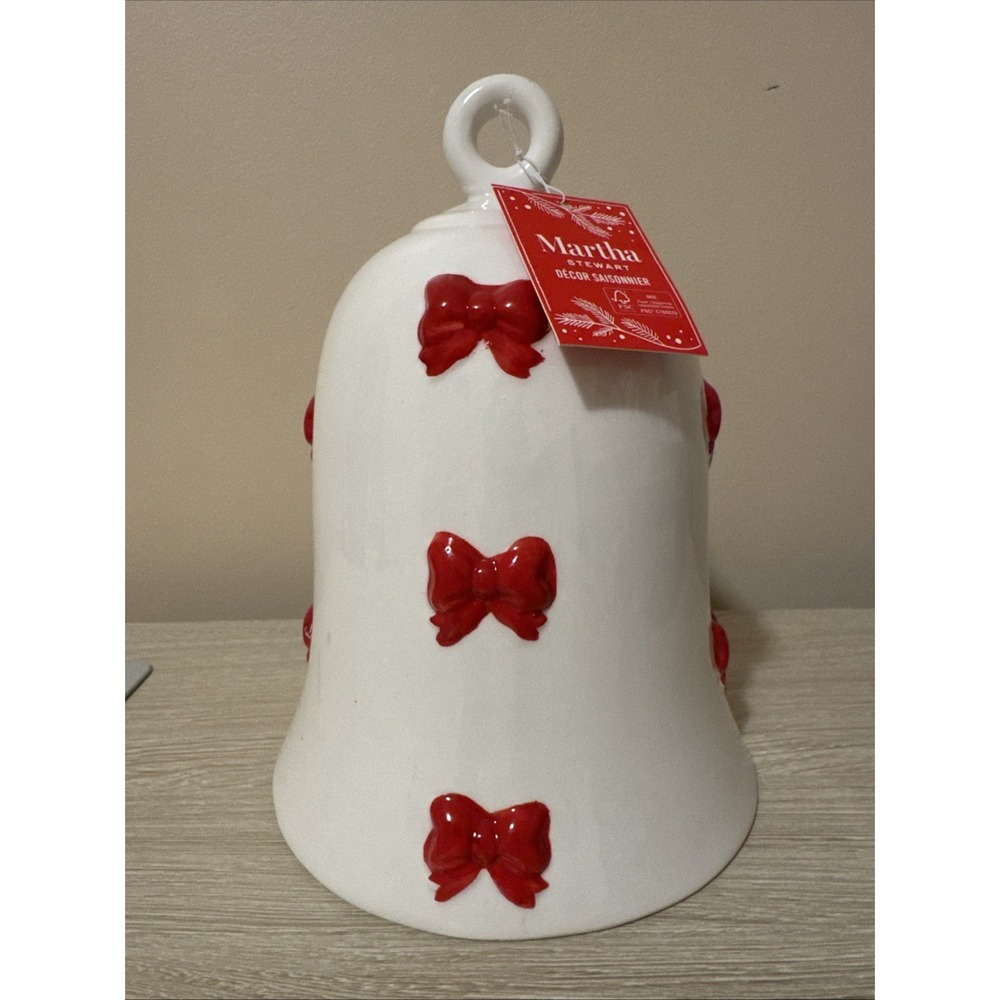 Martha Stewart 10 Ceramic Holiday Bell Décor Red Bow Accents Christmas Decor
